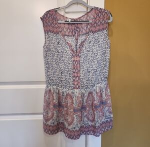 Maurices Blue & Coral Sleeveless Printed Peplum Tunic